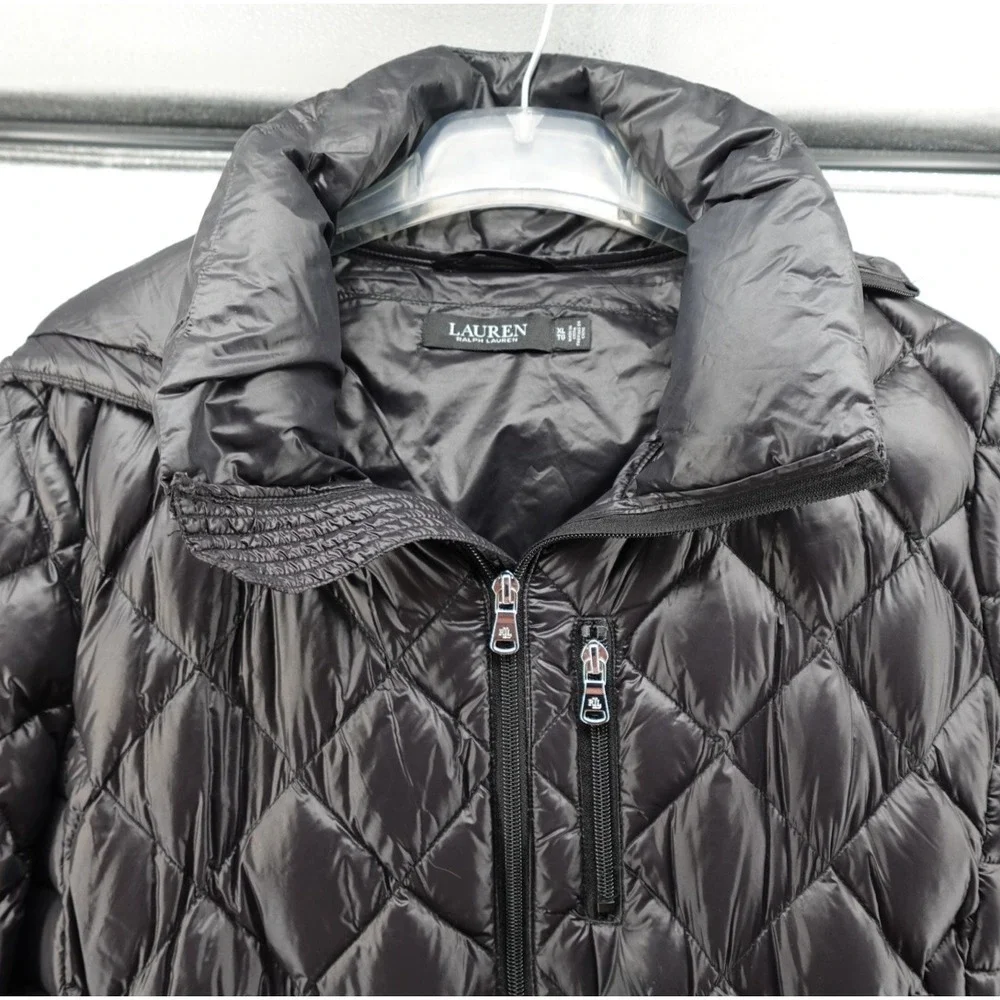 Lauren Ralph Lauren Womens Black Diamond Quilted Down Puffer Coat Hooded XL - Picture 3 of 11